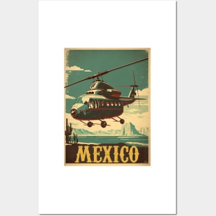 Mexico Helicopter Vintage Travel Art Poster Posters and Art